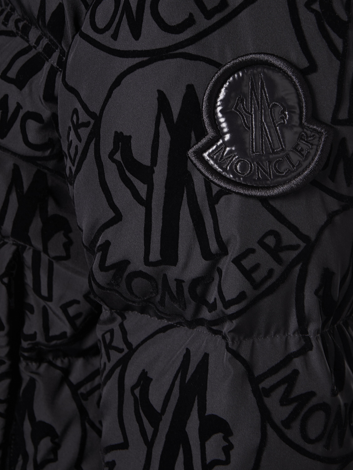 Shop Moncler Merle Tech Down Jacket In Black,printed