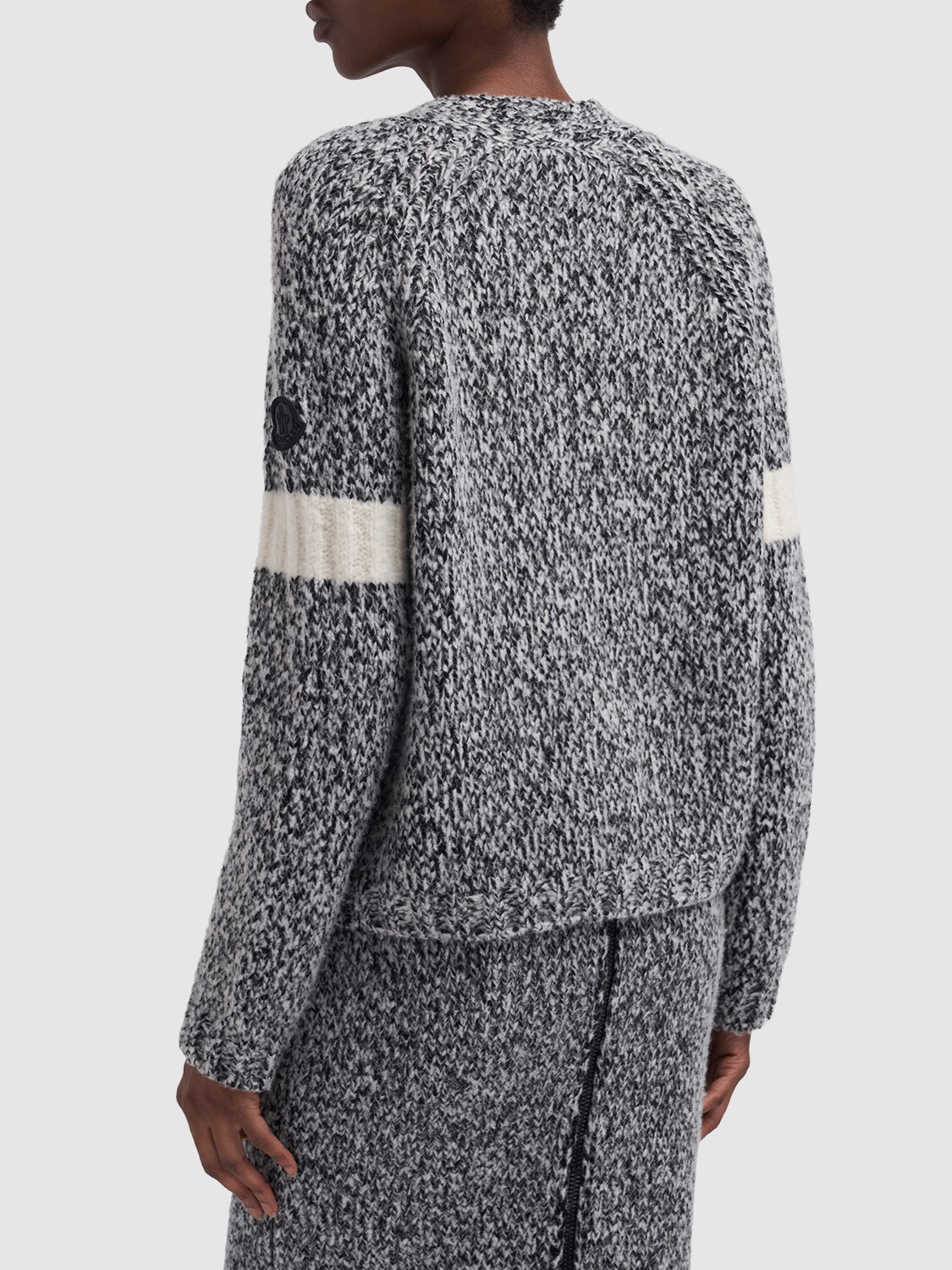 Shop Moncler Tricot Wool Blend Cardigan In Black,white