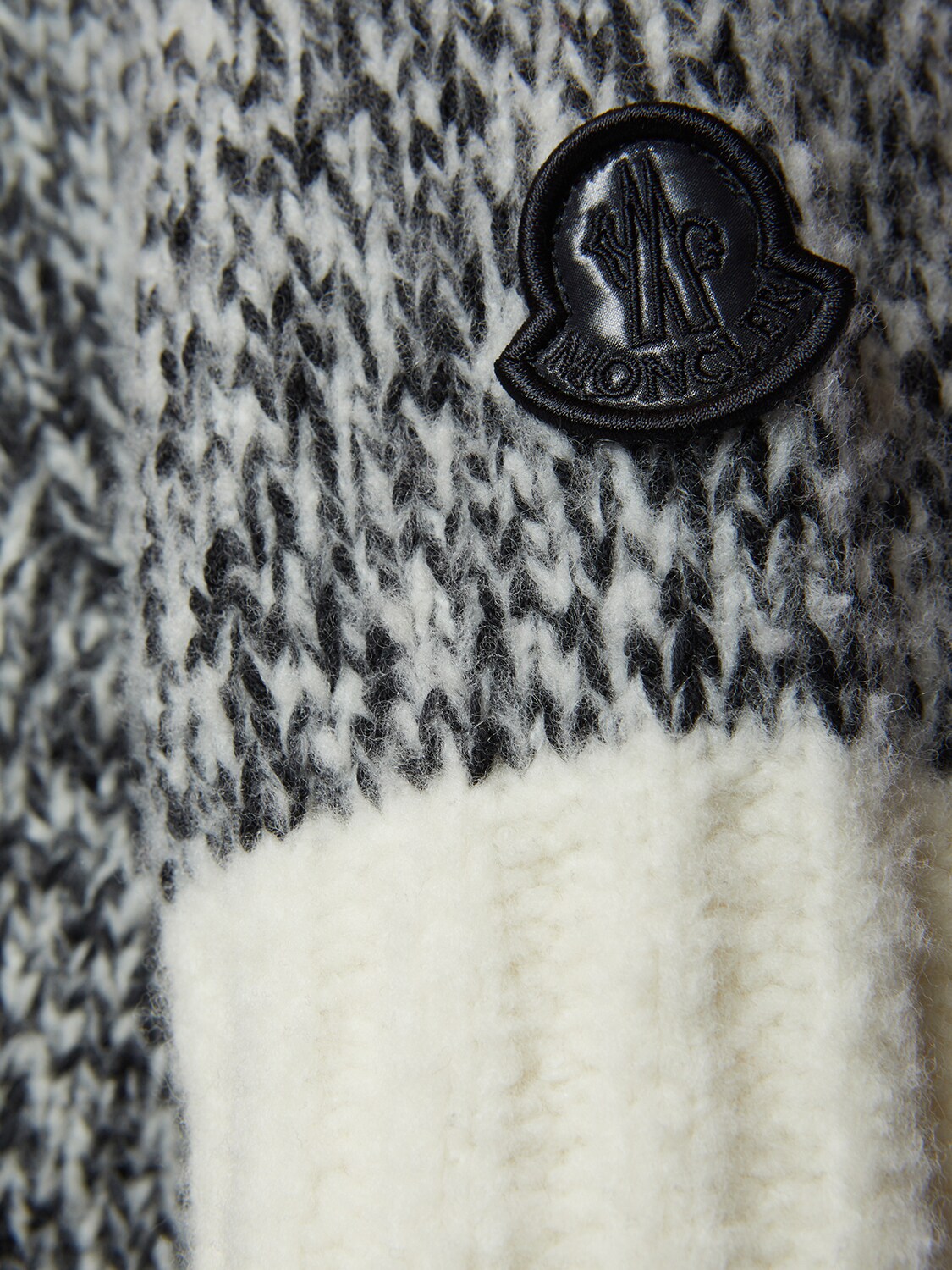 Shop Moncler Tricot Wool Blend Cardigan In Black,white
