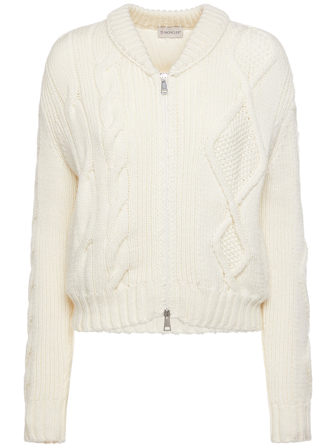Moncler Tricot Wool Down Cardigan In Natural