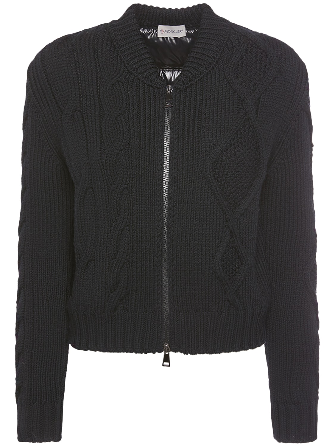 Moncler Tricot Wool Down Cardigan In Black