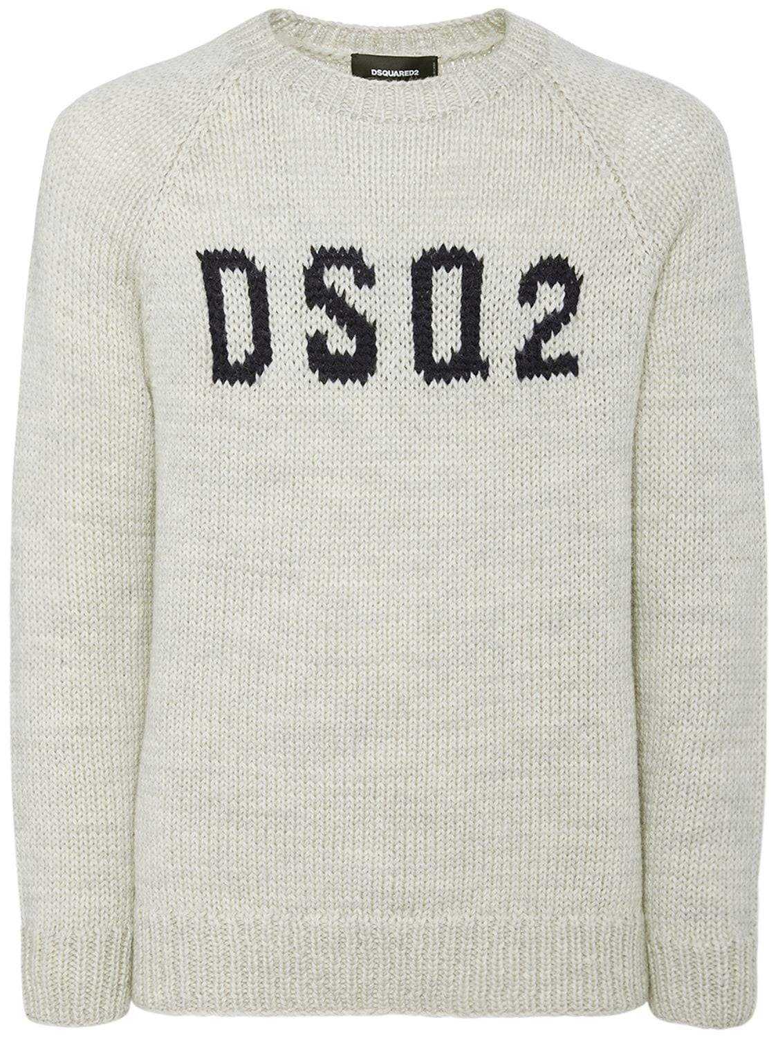 Dsquared2 Logo Intarsia Wool Sweater In Grey Black