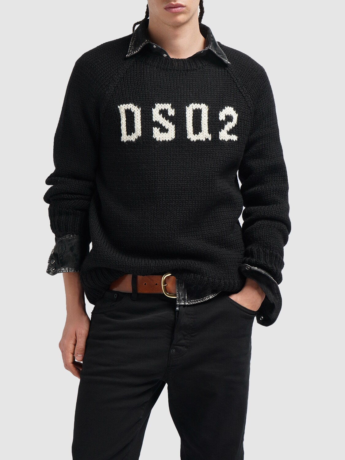 Shop Dsquared2 Logo Intarsia Wool Sweater In Black,grey