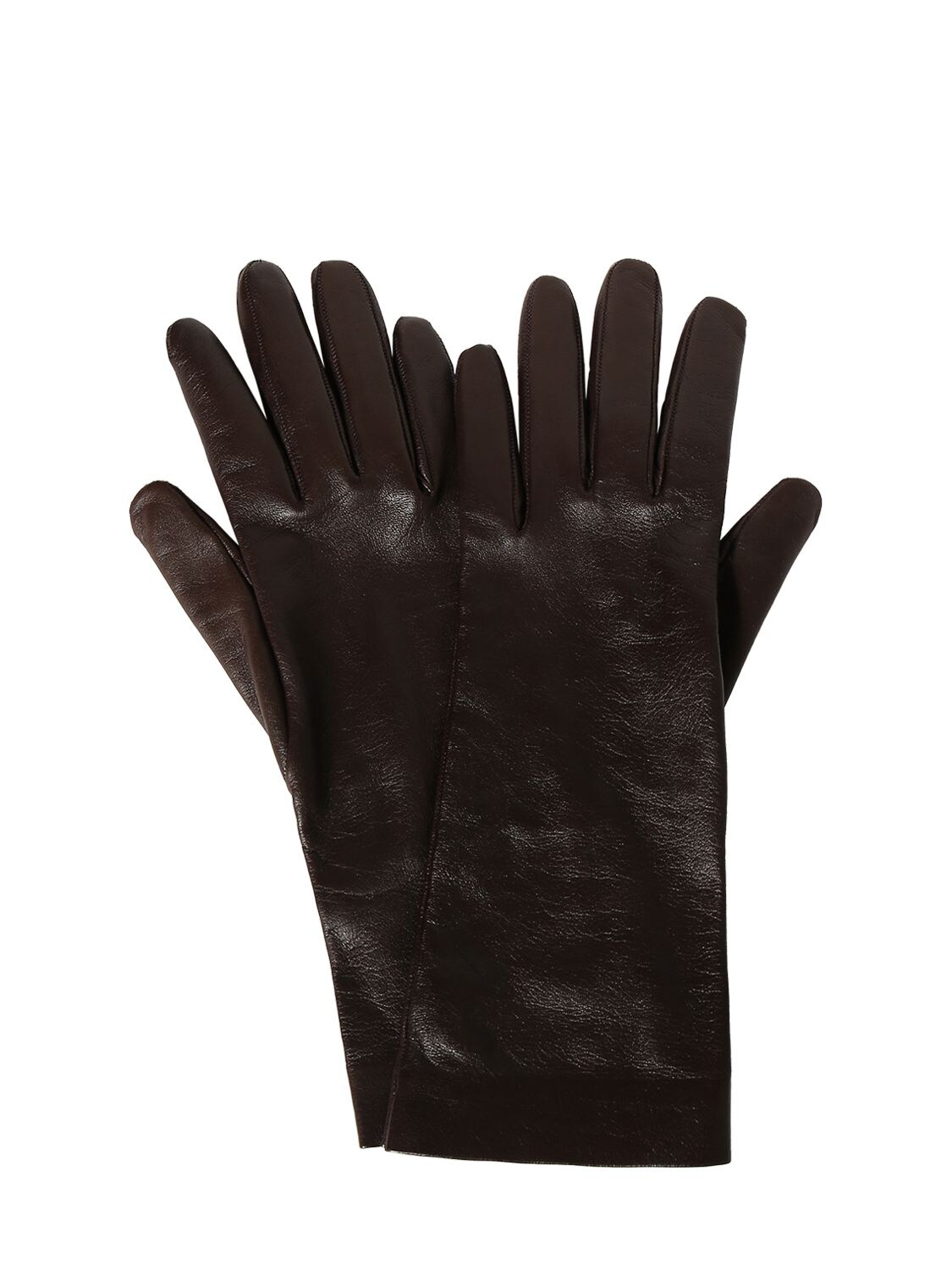 Shop Saint Laurent Leather Gloves In Expresso