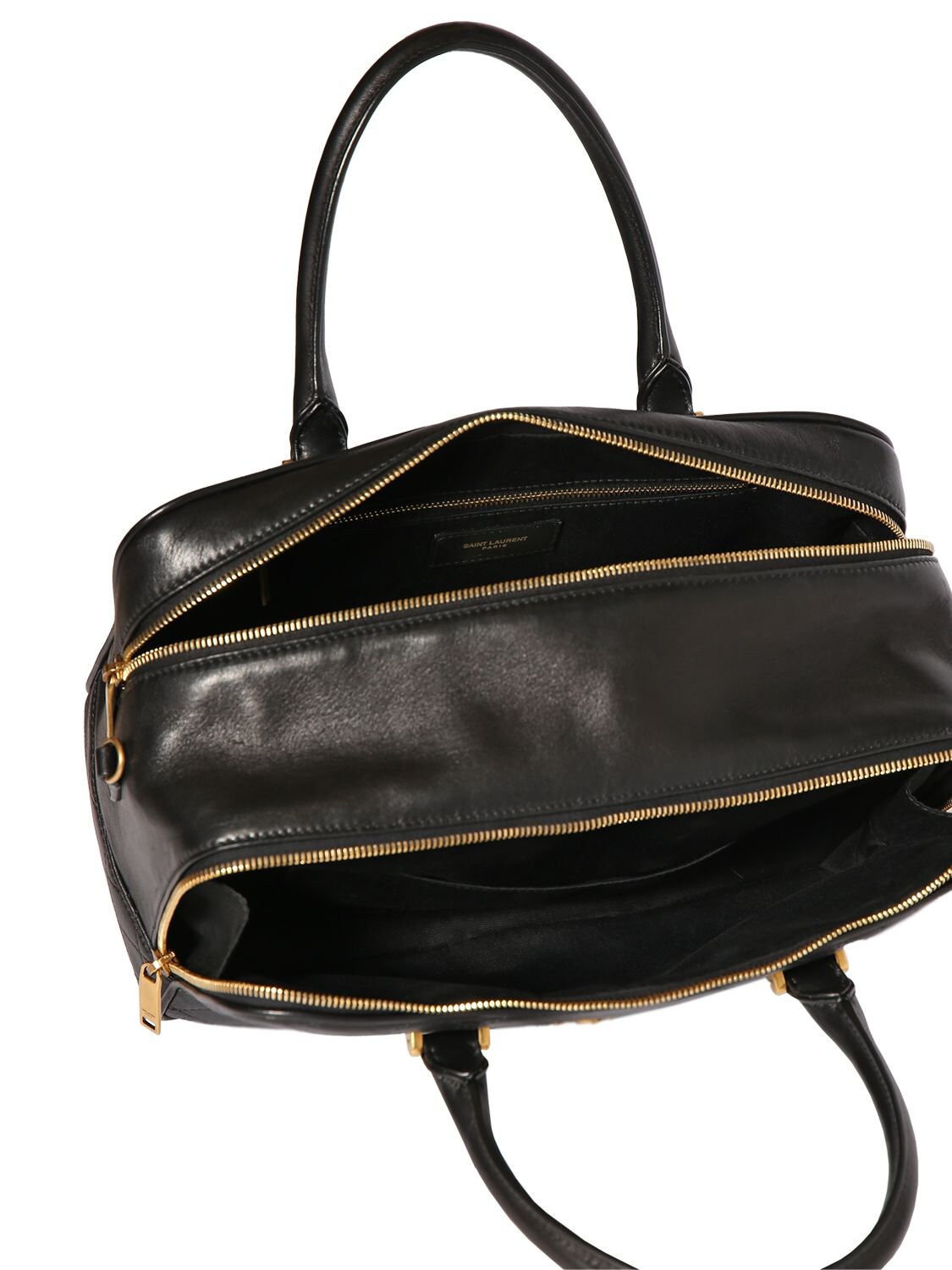 Shop Saint Laurent Lyia Leather Duffle Bag In Black