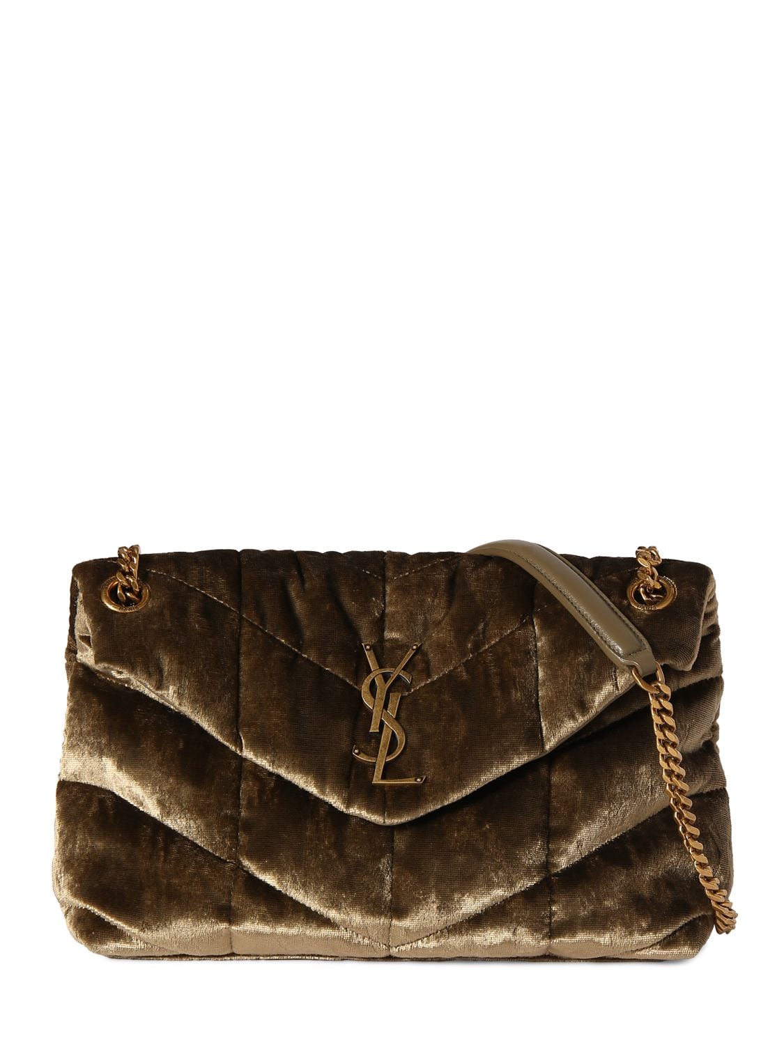 Saint Laurent Loulou Puffer Small Leather Shoulder Bag In Pale Olive