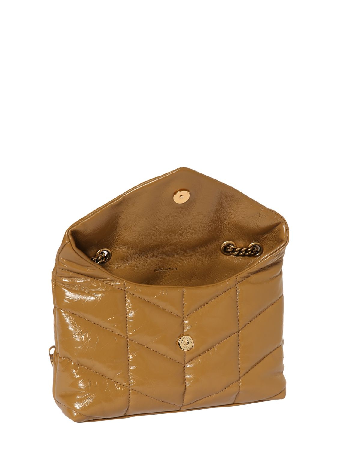 Shop Saint Laurent Mini Toy Puffer Leather Shoulder Bag In Praline