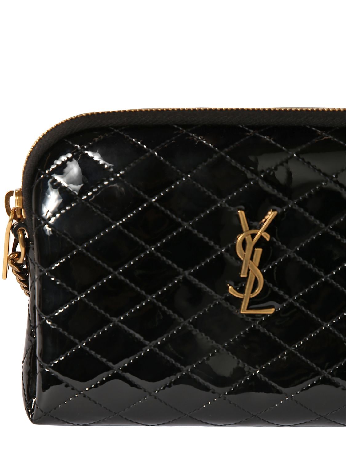 Shop Saint Laurent Mini Gaby Patent Leather Shoulder Bag In Black