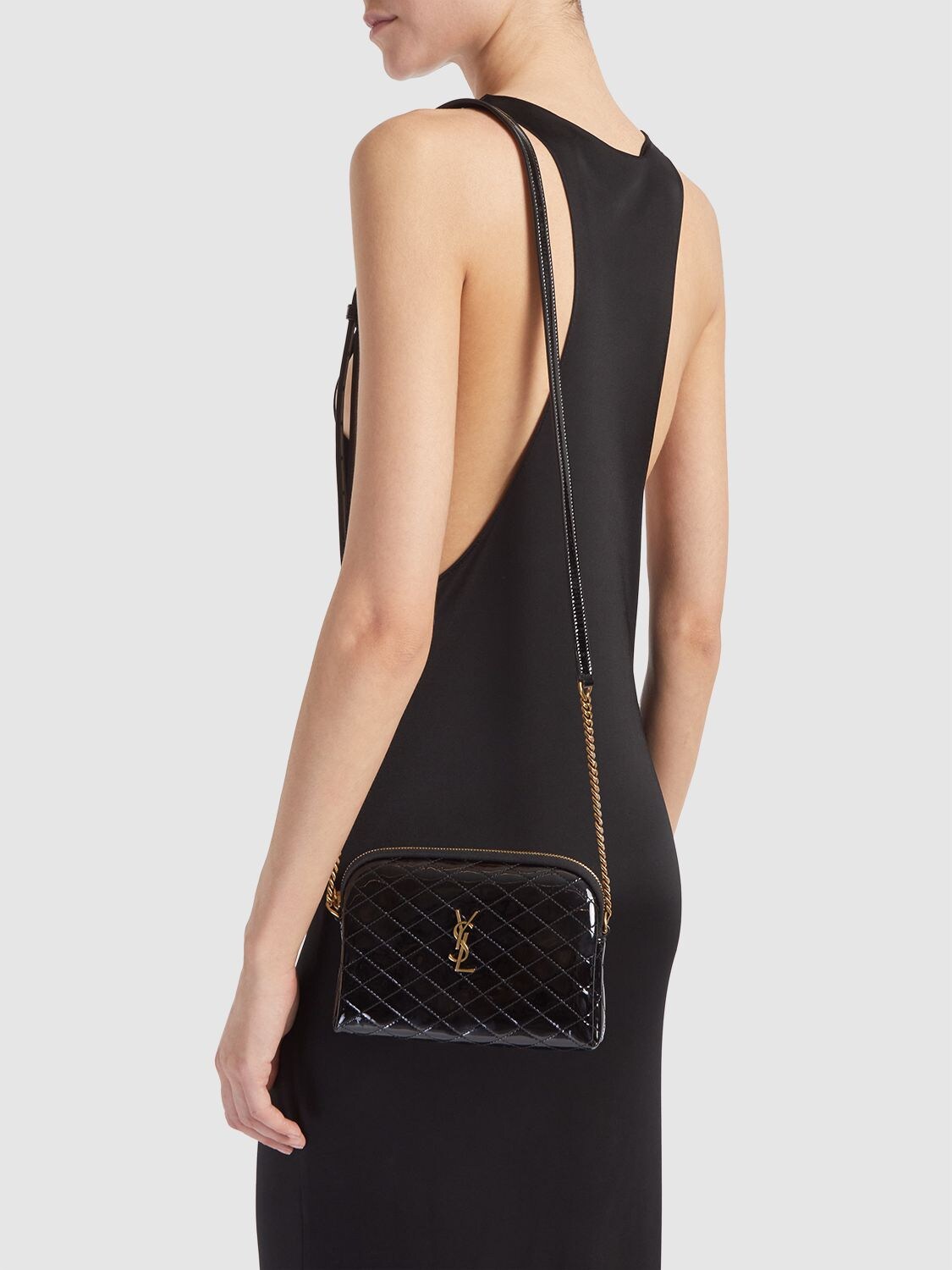 Shop Saint Laurent Mini Gaby Patent Leather Shoulder Bag In Black