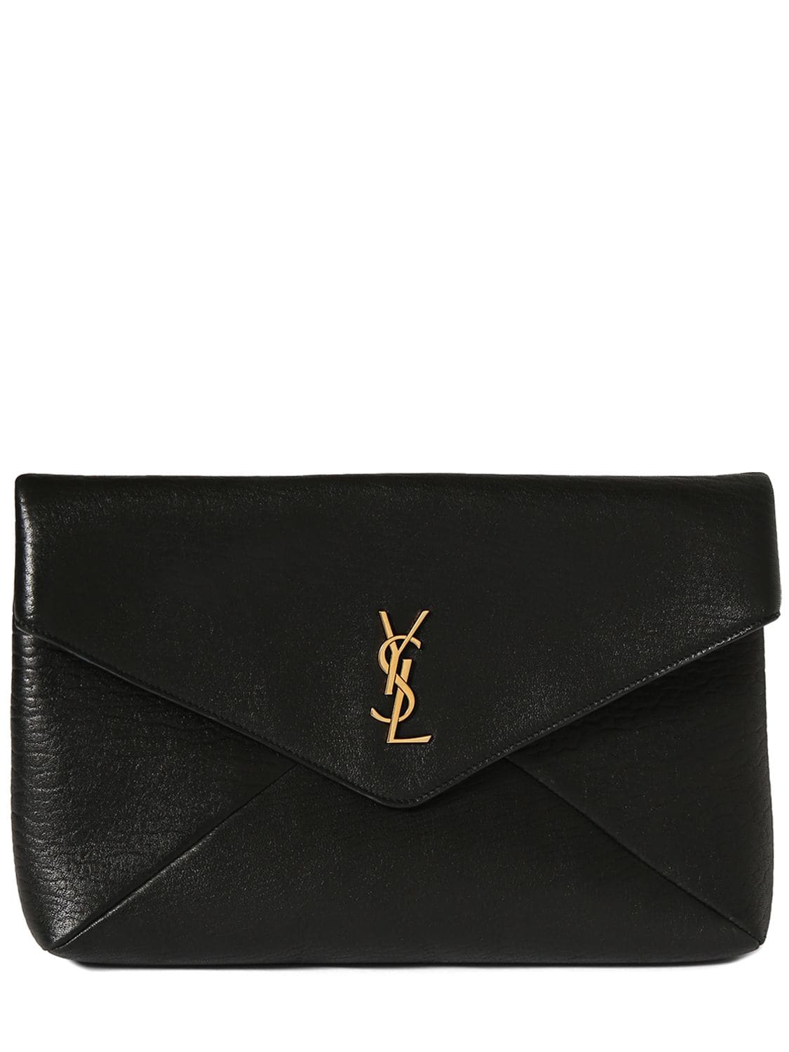 Saint Laurent Large Cassandre Leather Envelope Pouch In Black