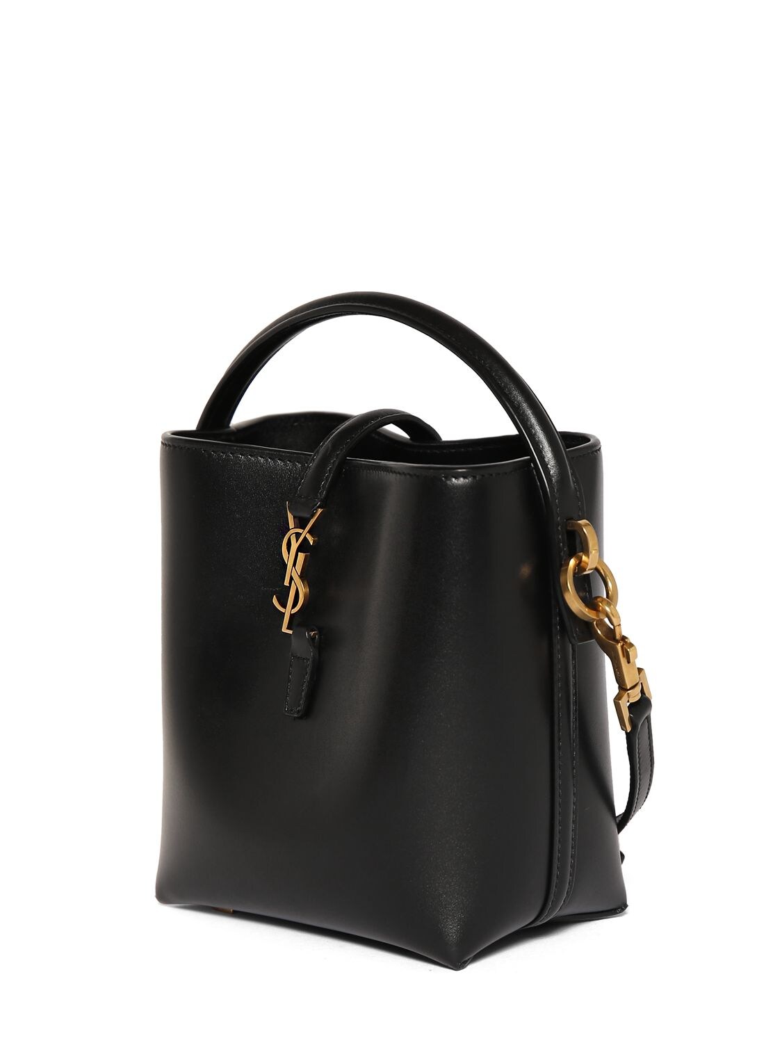 Shop Saint Laurent Mini Le 37 Shiny Leather Bucket Bag In Black