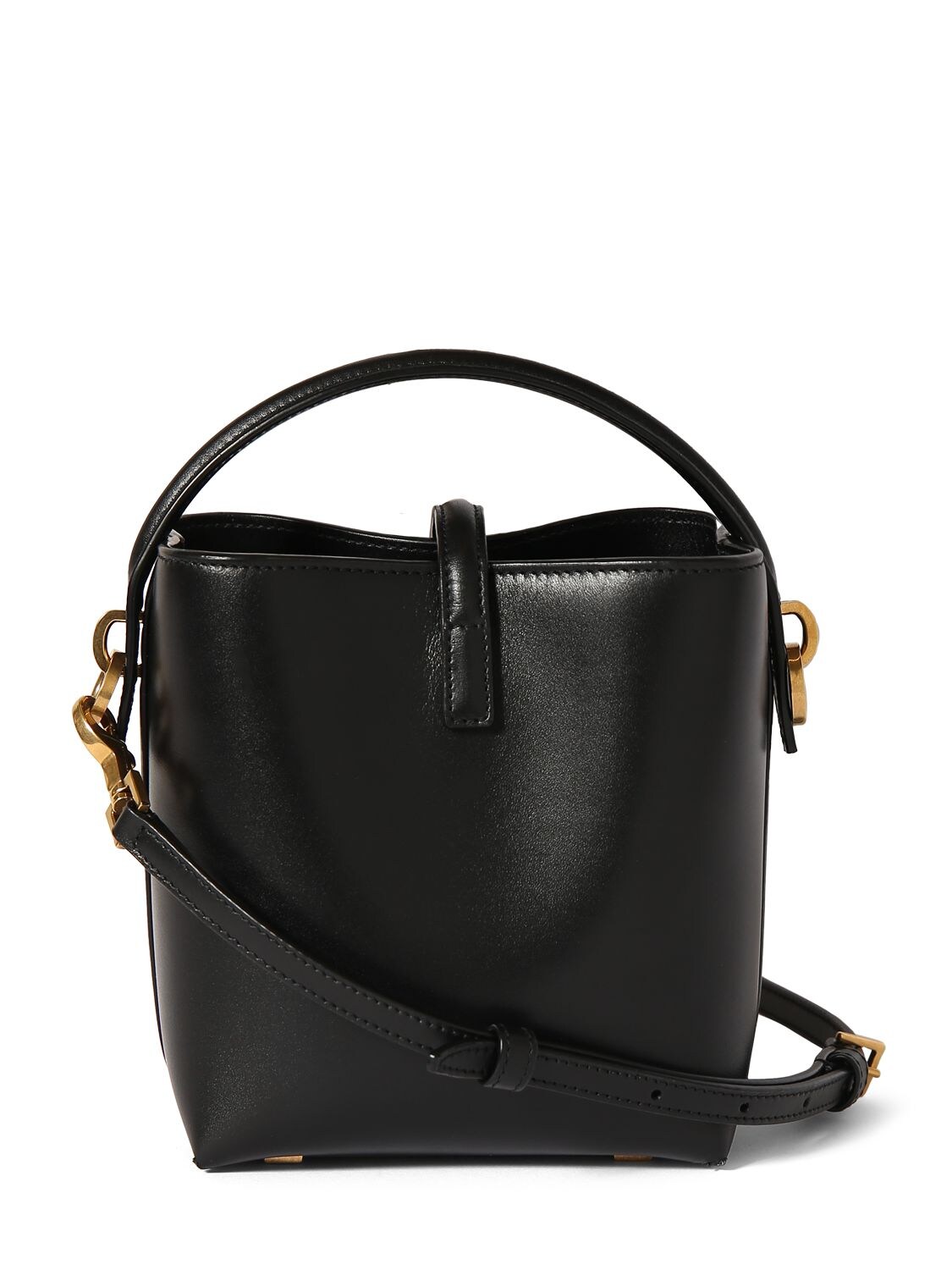 Shop Saint Laurent Mini Le 37 Shiny Leather Bucket Bag In Black