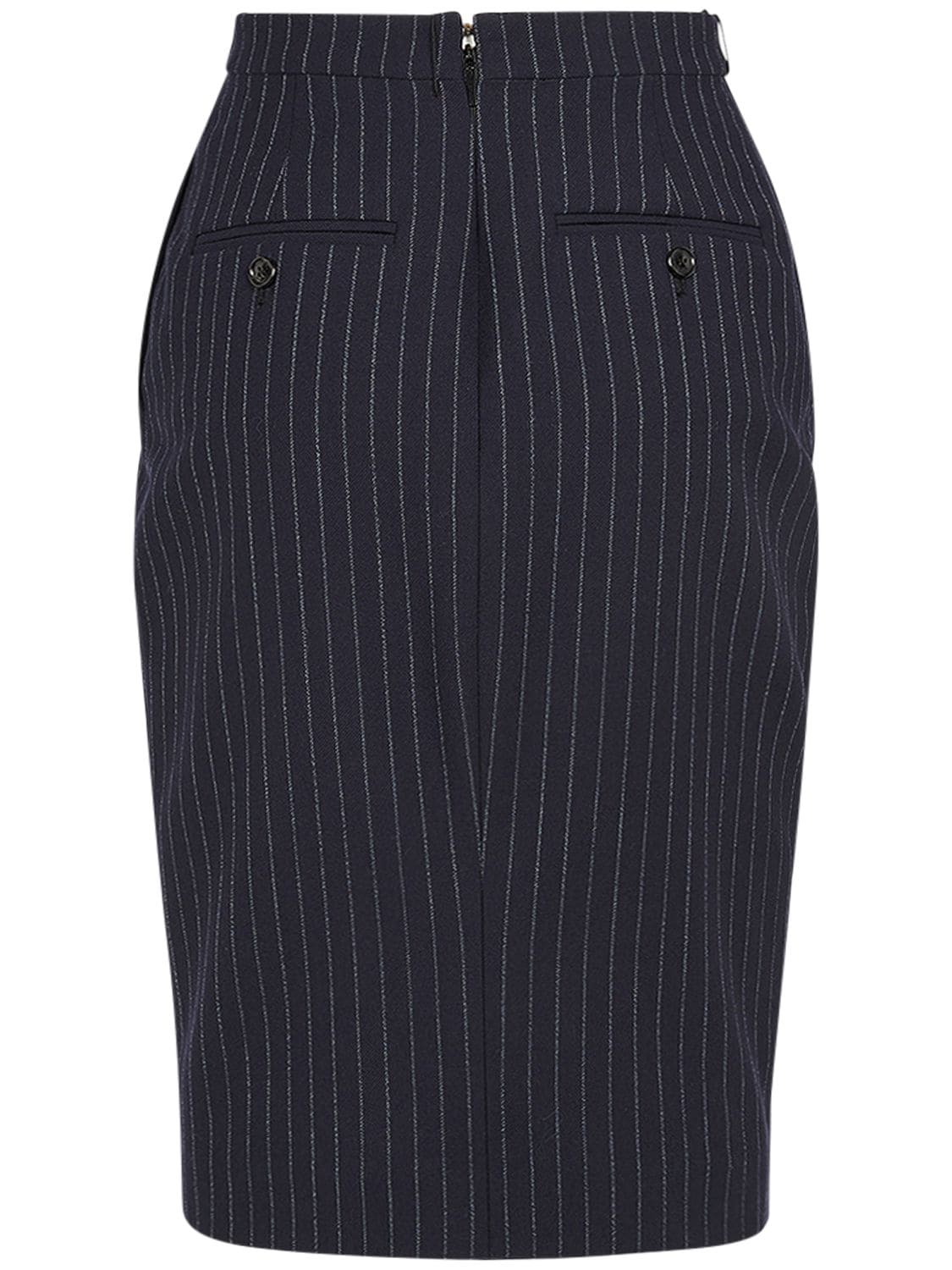 Shop Saint Laurent Wool Midi Skirt W/ Split Front In Marine Craie