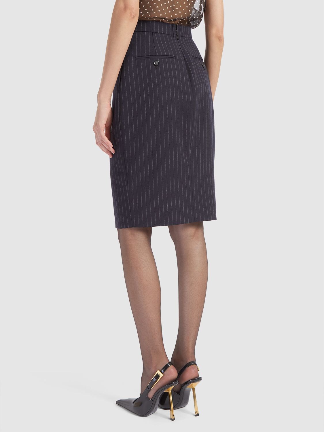 Saint Laurent pinstripe-pattern high-waisted pencil skirt - Black