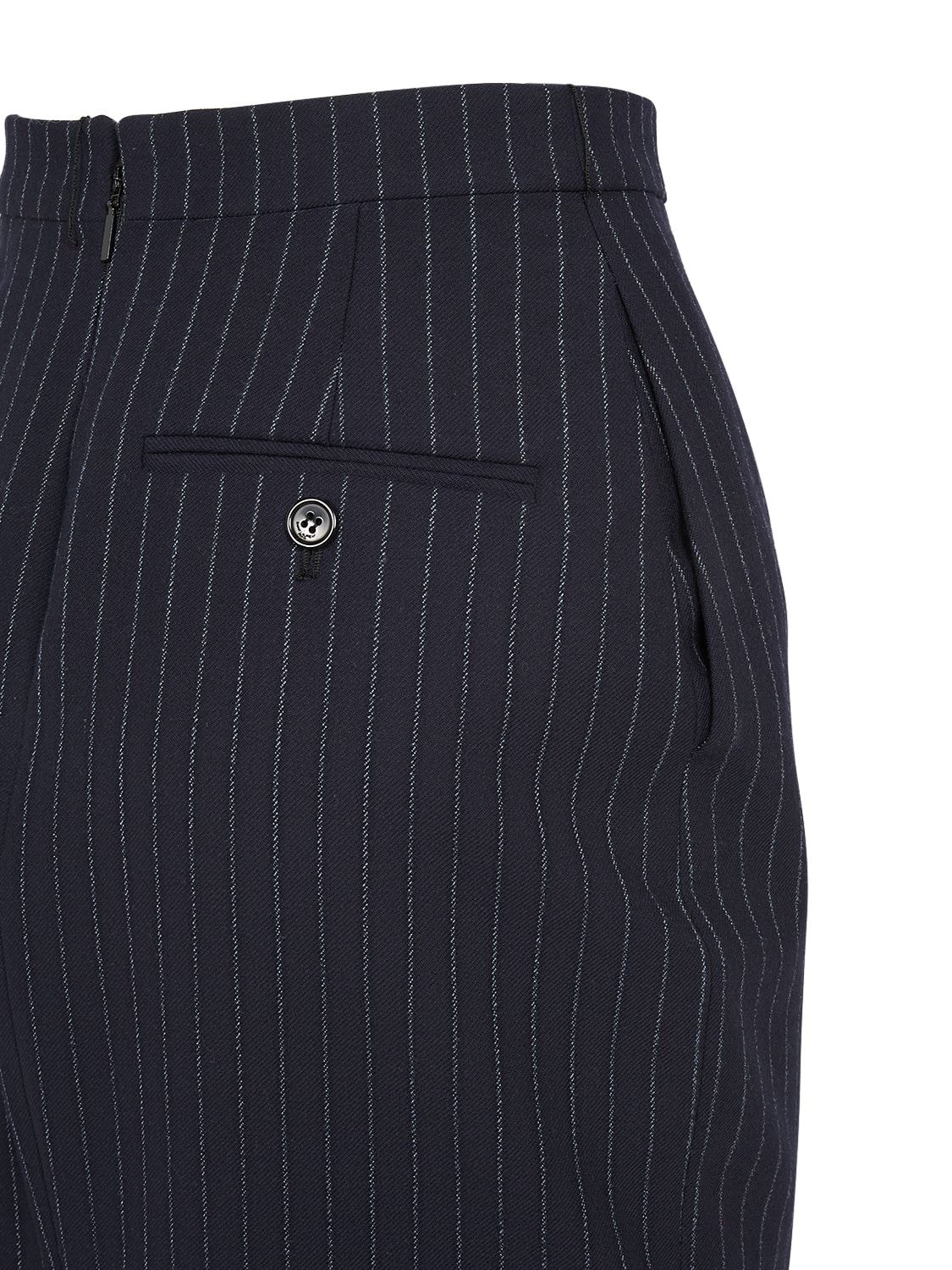 Shop Saint Laurent Wool Midi Skirt W/ Split Front In Marine Craie