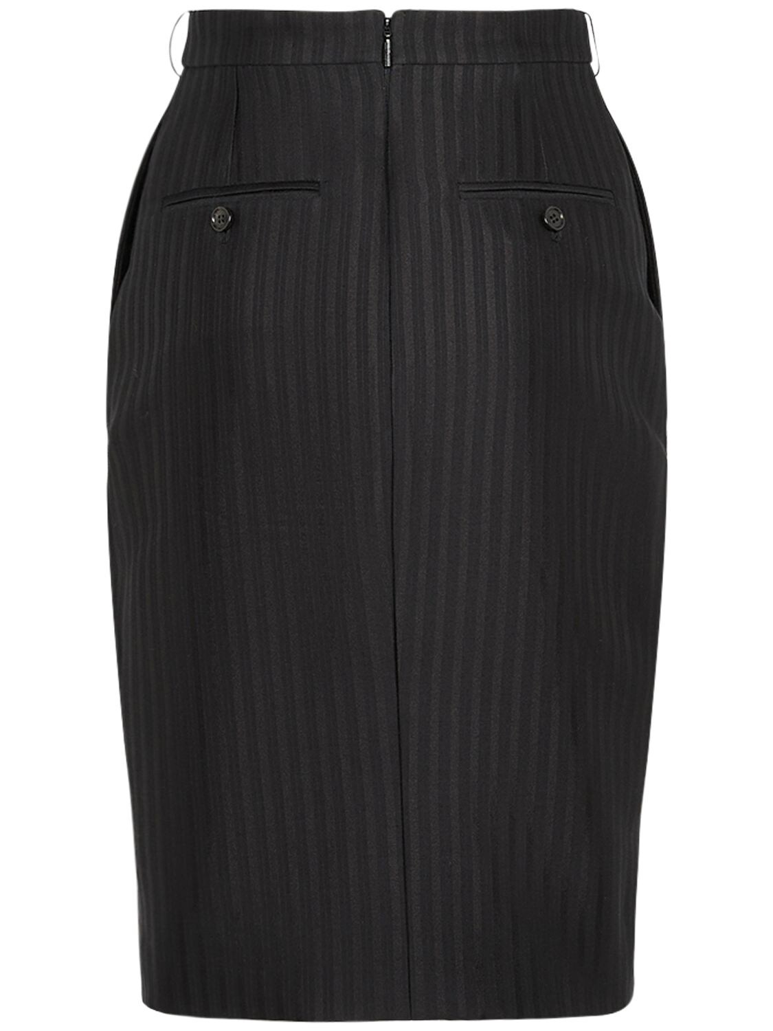 Shop Saint Laurent Wool Blend Midi Skirt W/ Split Front In Black