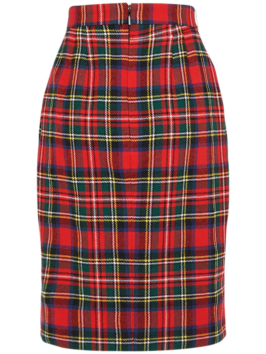 Shop Saint Laurent Wool Blend Tartan Midi Skirt In Rouge,multi