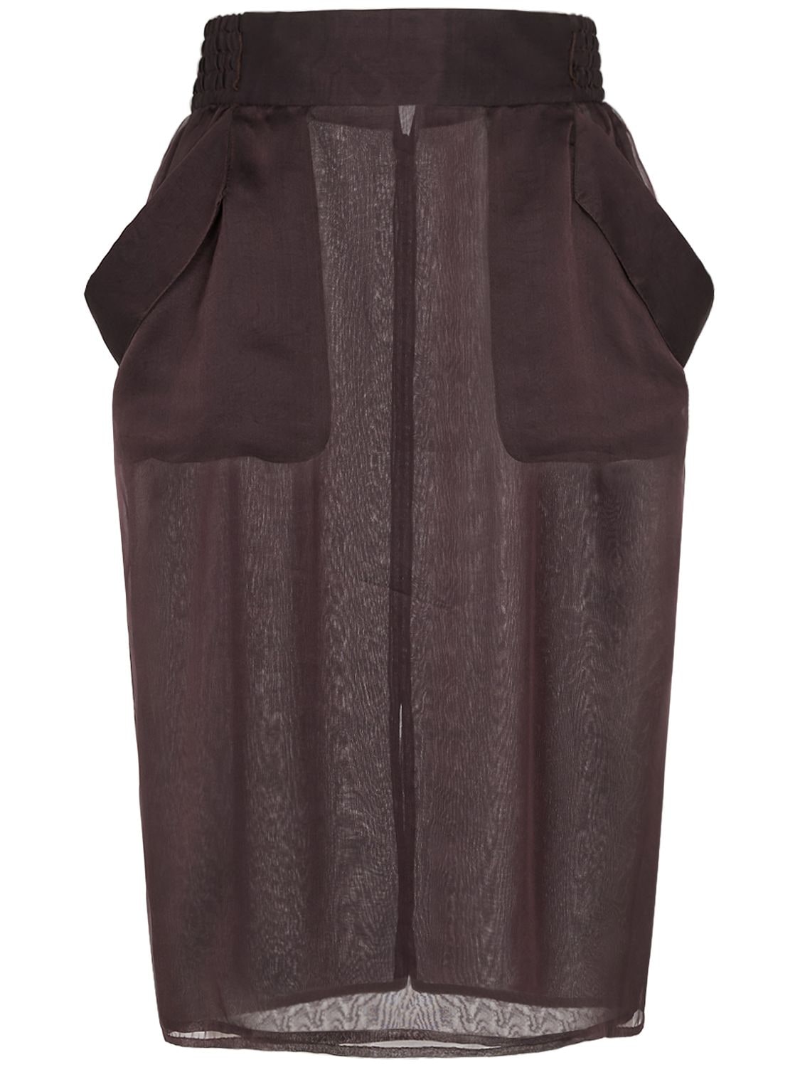 Shop Saint Laurent Sheer Silk Midi Skirt In Marron Fonce