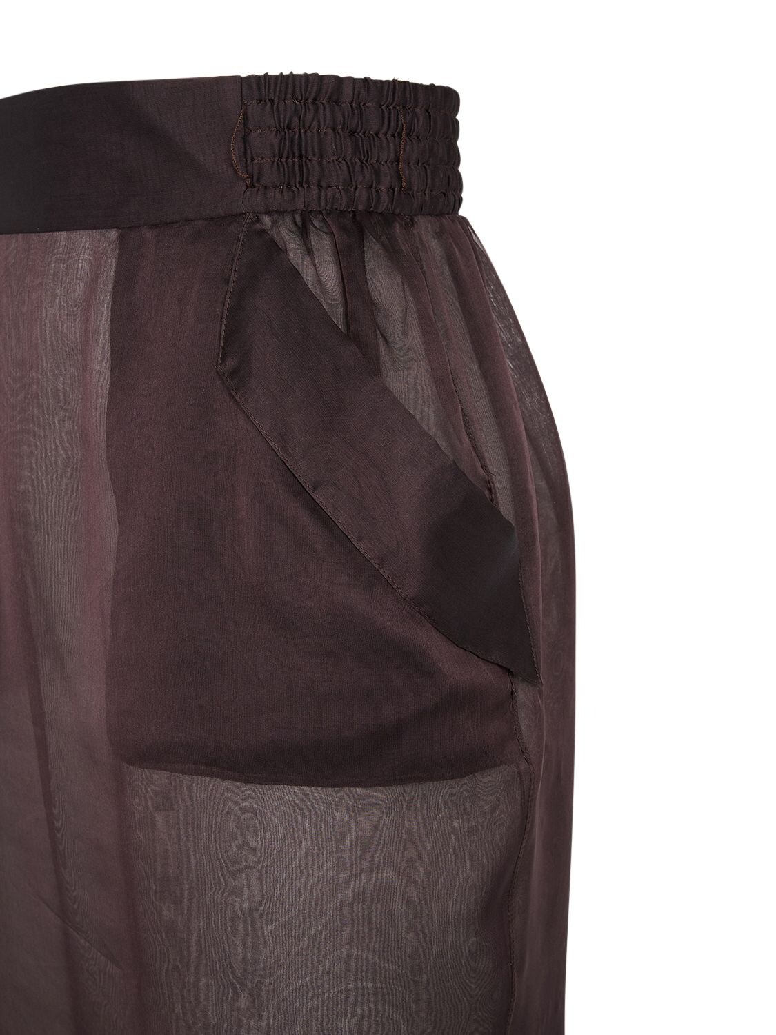 Shop Saint Laurent Sheer Silk Midi Skirt In Marron Fonce