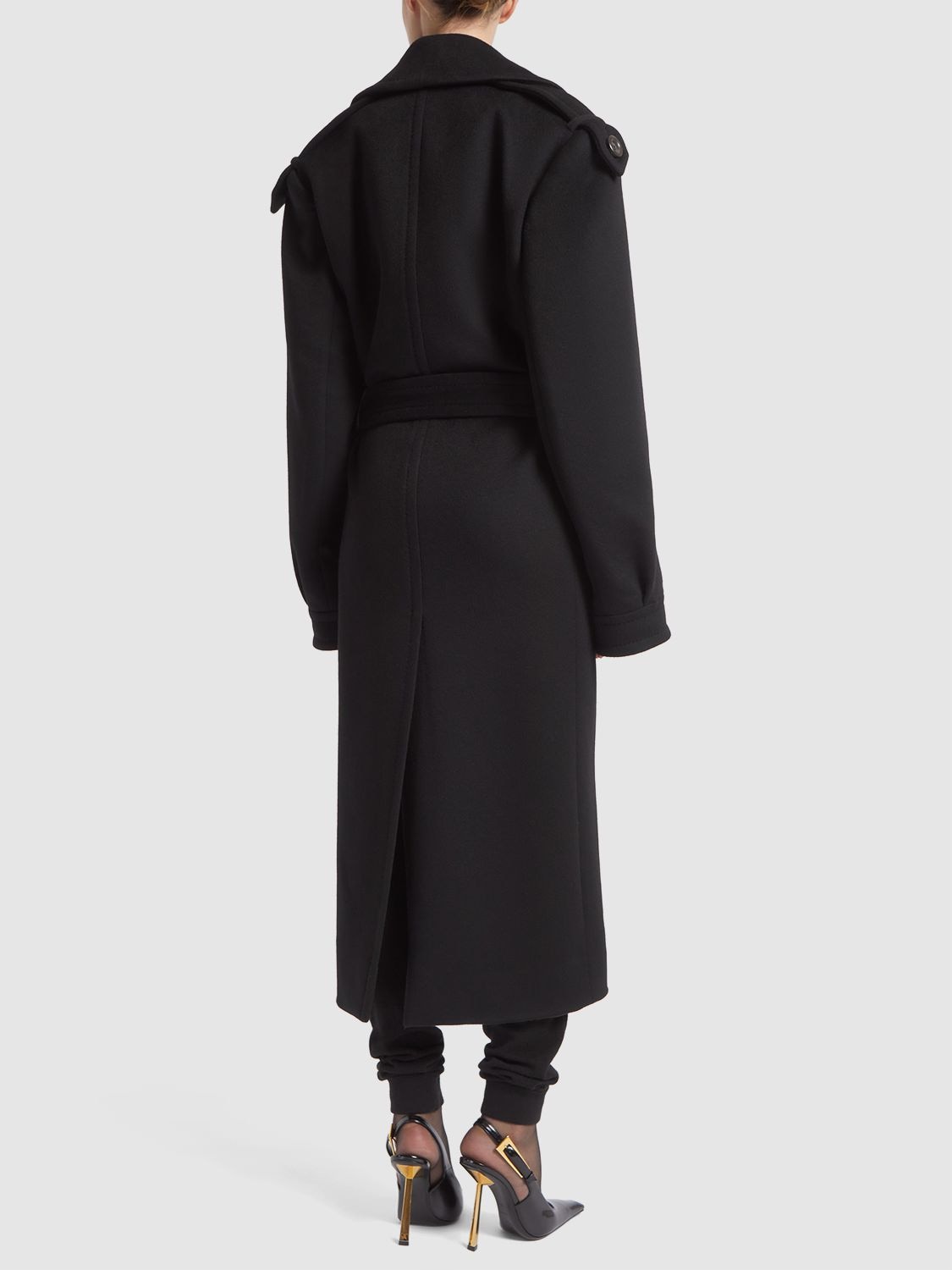 Shop Saint Laurent Cashmere & Wool Midi Coat In Black