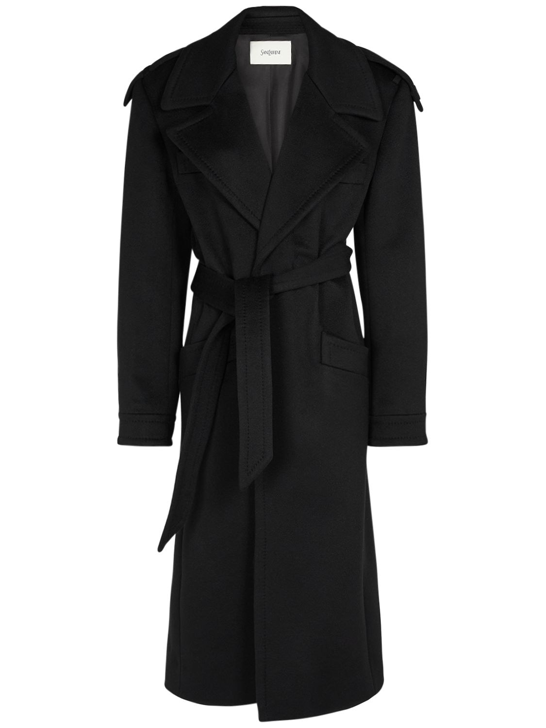 Saint Laurent Cashmere & Wool Midi Coat In Black
