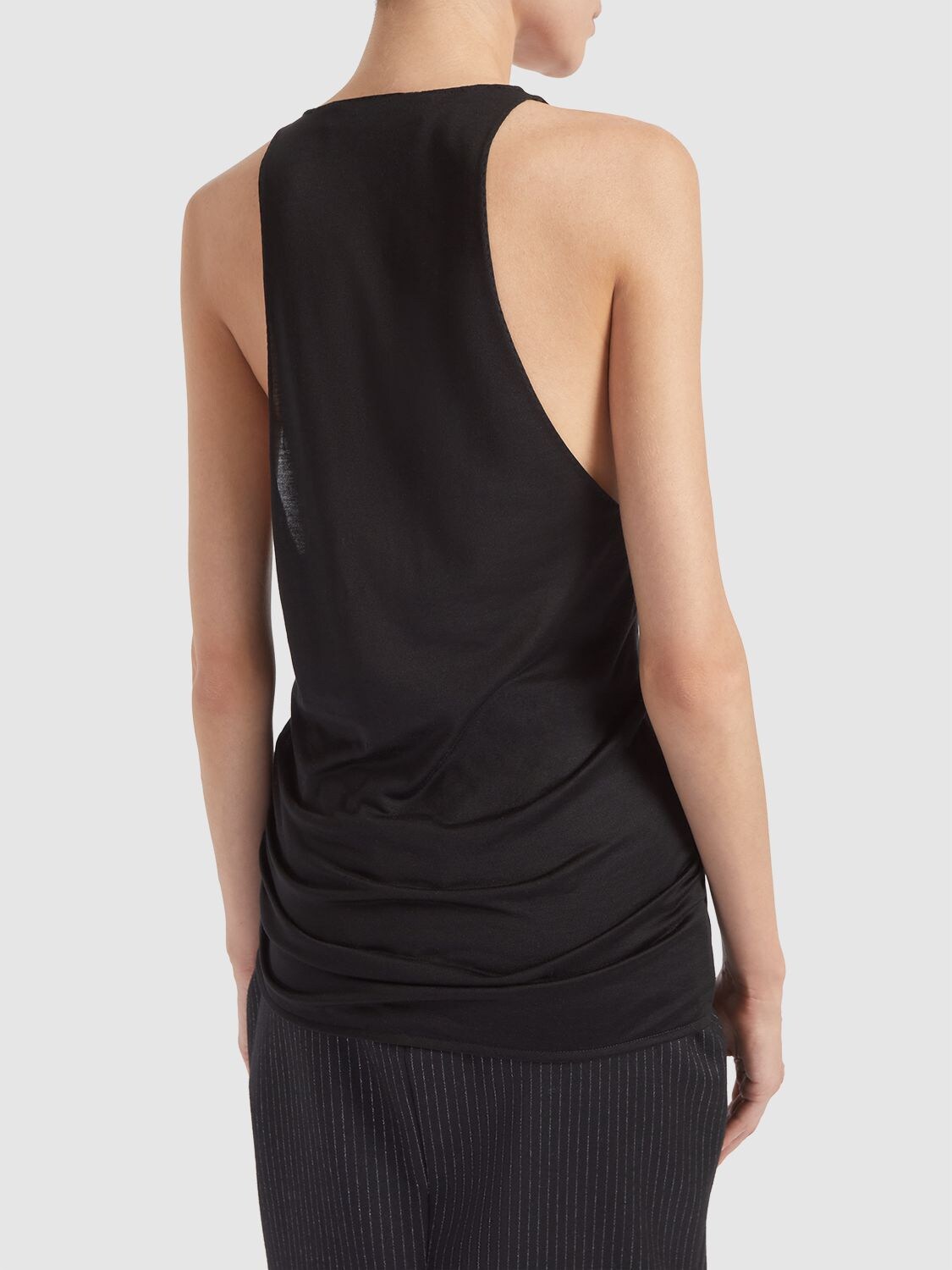 Shop Saint Laurent Scoop Neck Silk Tank Top In Black