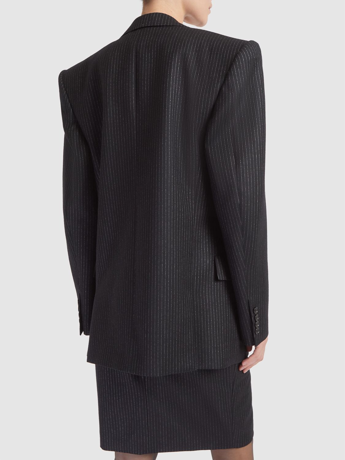 Shop Saint Laurent Double Breast Wool Blend Jacket In Black,silver