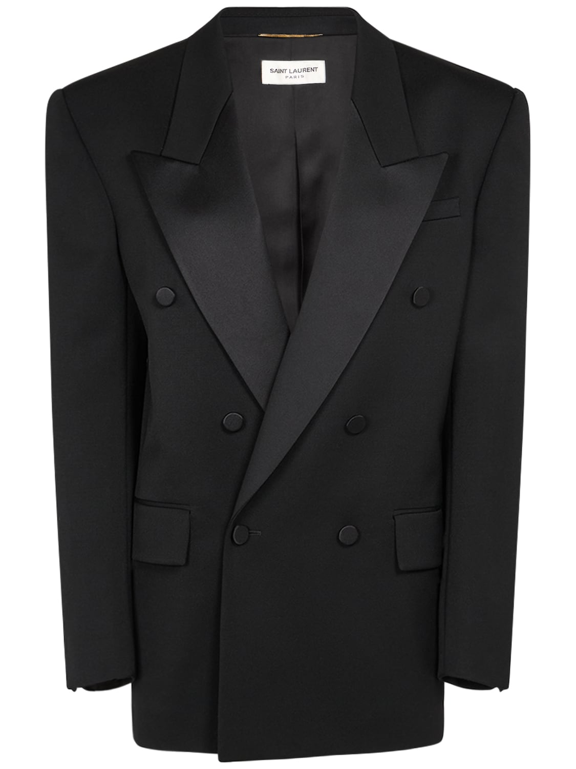 Image of Double Breast Wool Tuxedo Jacket