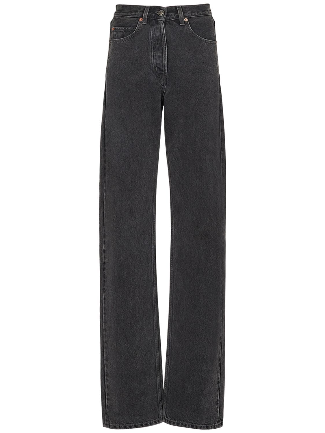 Saint Laurent V Waist Baggy Cotton Denim Jeans In Black