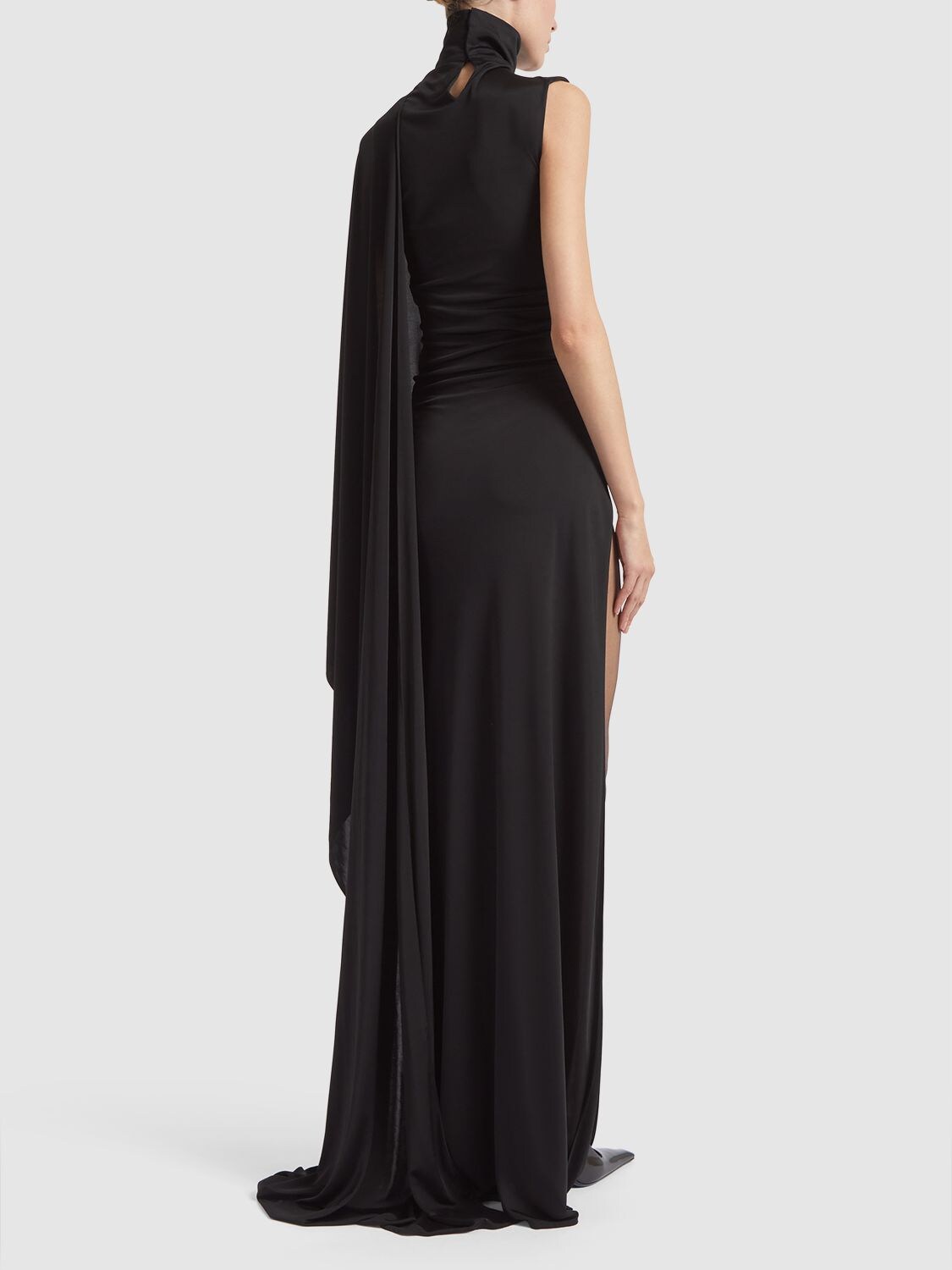 Shop Saint Laurent Draped Viscose Long Dress In Black