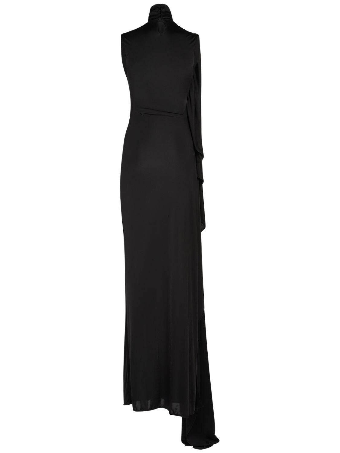 Shop Saint Laurent Draped Viscose Long Dress In Black