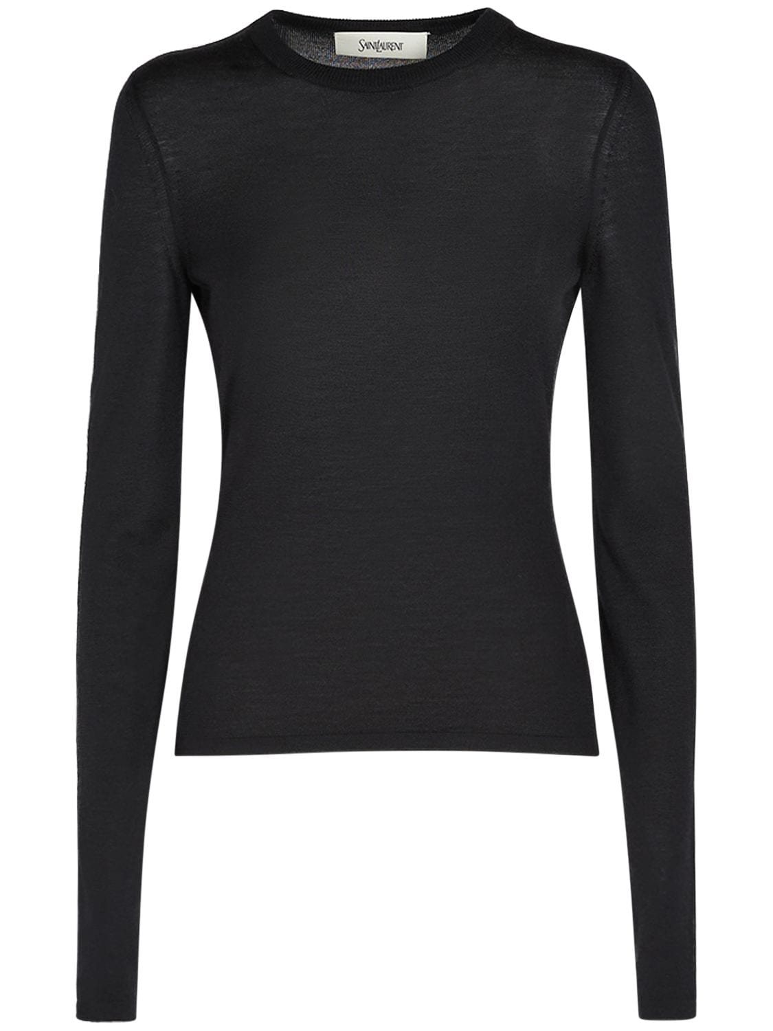 Saint Laurent Tricot Wool Blend Crewneck Sweater In Black