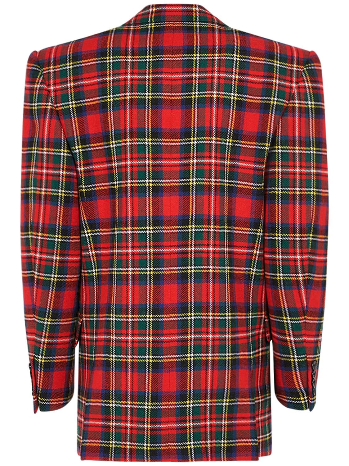 Shop Saint Laurent Double Breasted Plaid Wool Blend Jacket In Rouge,multi