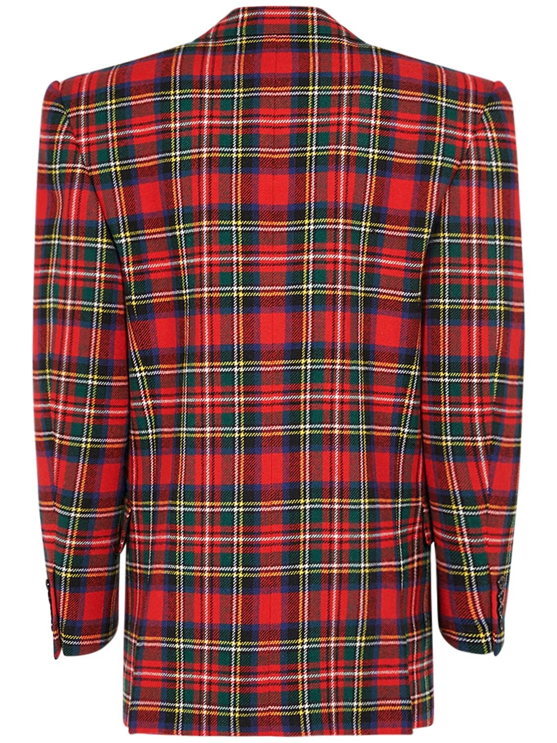 Saint Laurent Checked Double-breasted Wool-blend Blazer In Rouge