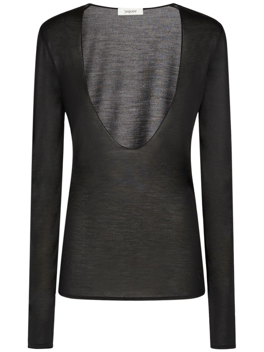 Saint Laurent Scoop Neck Silk Long-sleeved T-shirt In Black