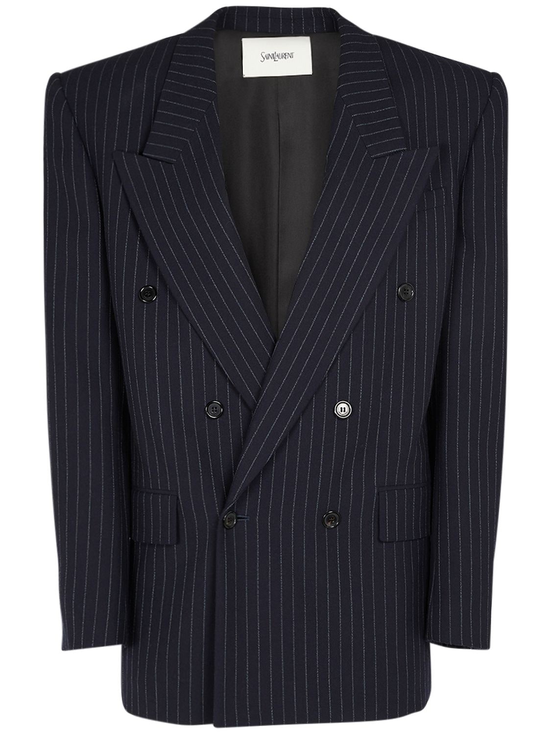 Image of Double Breasted Pinstriped Wool Jacket
