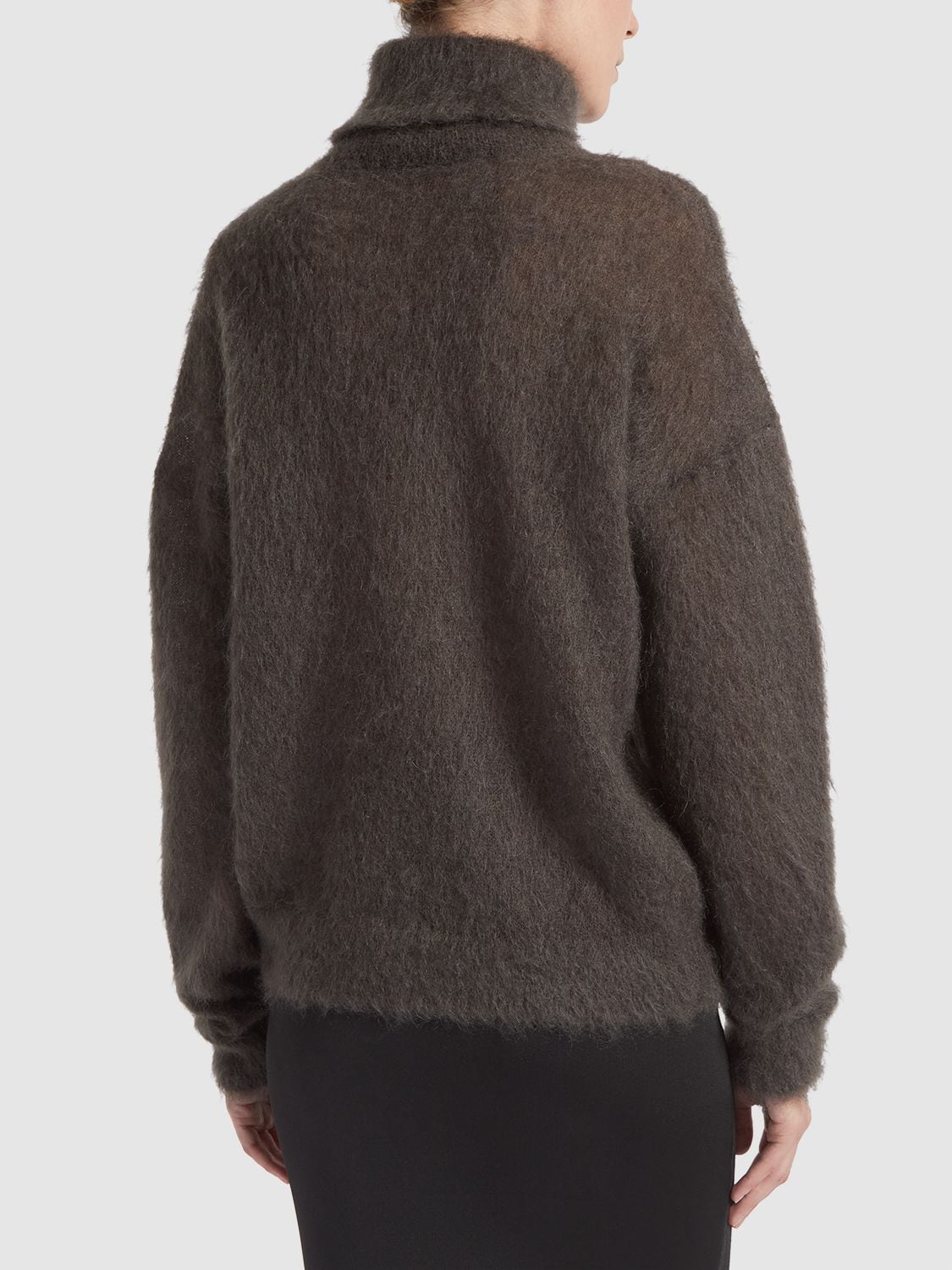 Shop Saint Laurent Mohair Blend Turtleneck Sweater In Brun
