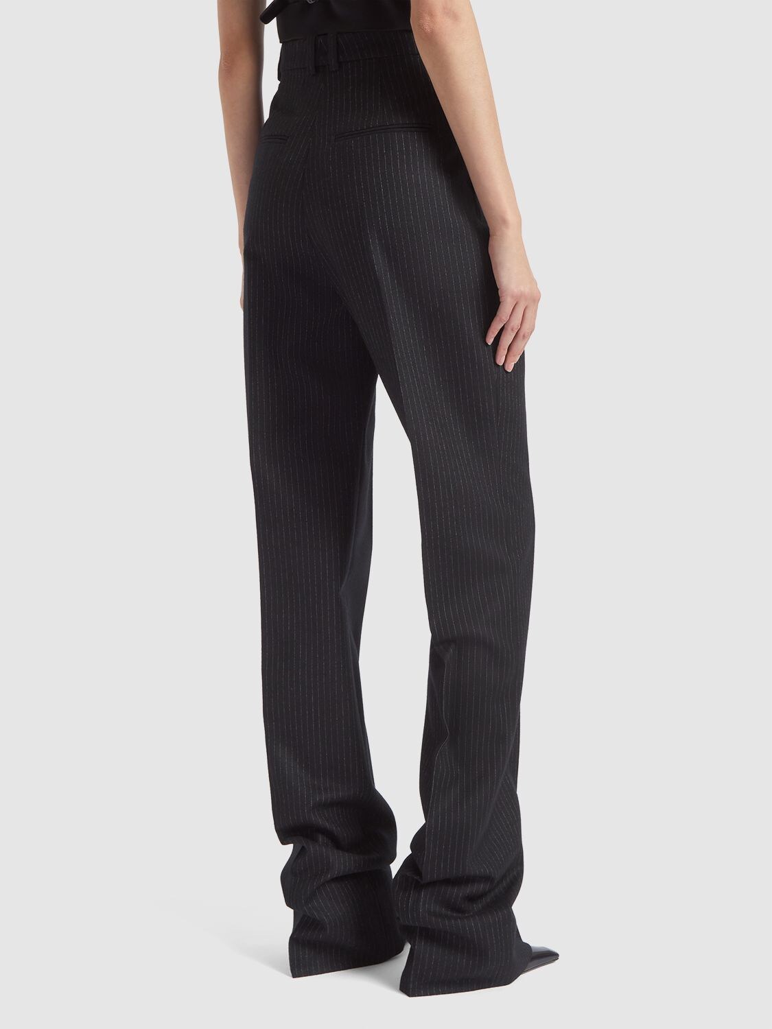 Shop Saint Laurent Wool & Cotton Wide Pants In Noir Craie