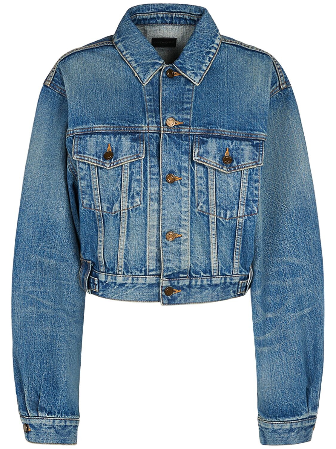 Shop Saint Laurent 80's Cotton Denim Jacket In Vintage Blue