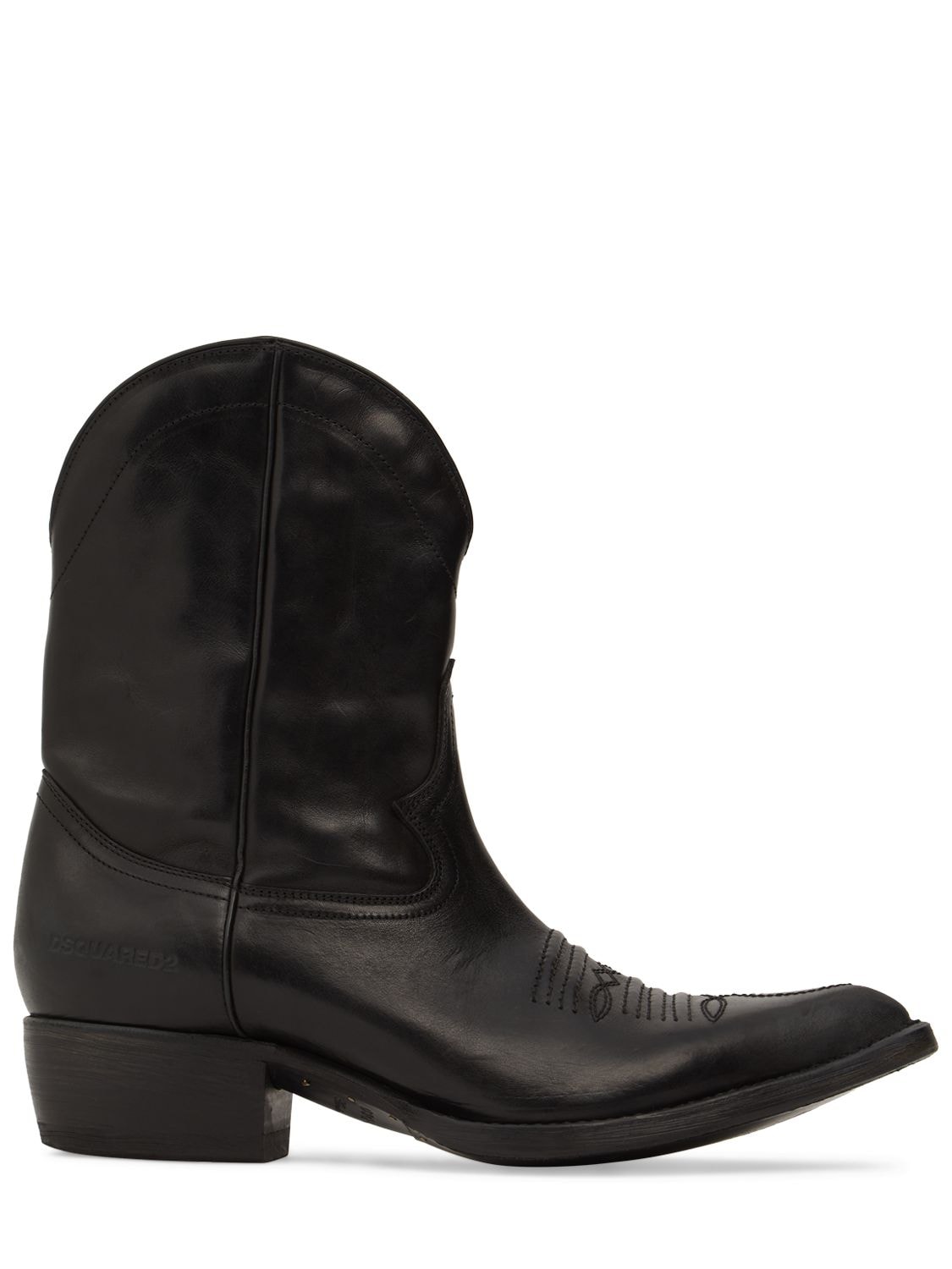 Dsquared2 Low Cowboy Leather Boots In Black | ModeSens