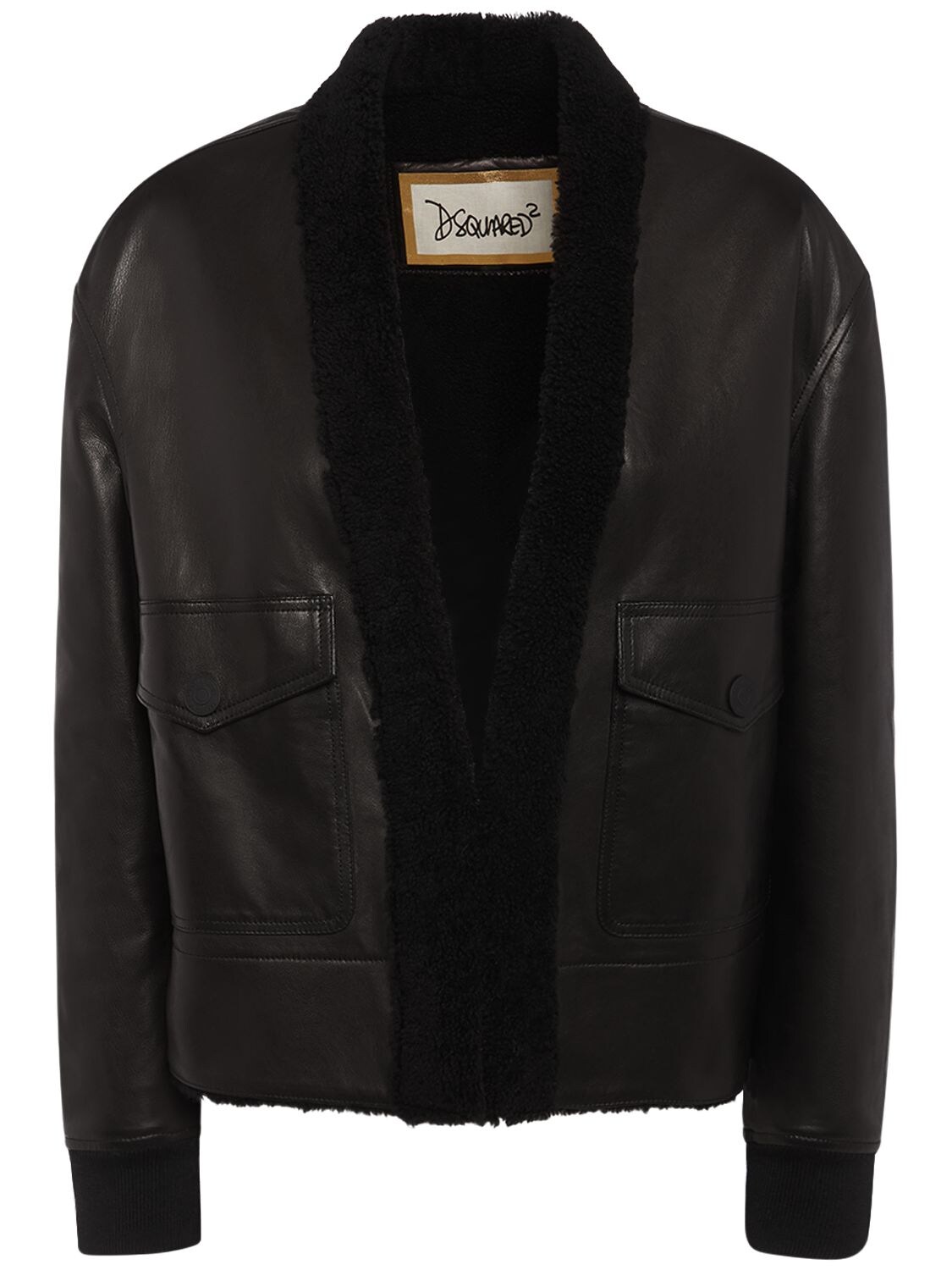 Dsquared2 Leather Shearling Jacket In Black
