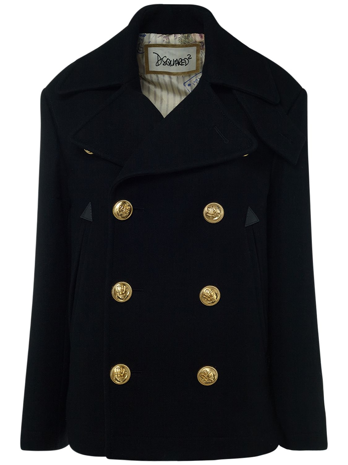 Dsquared2 Felted Wool Double Breasted Peacoat In Black