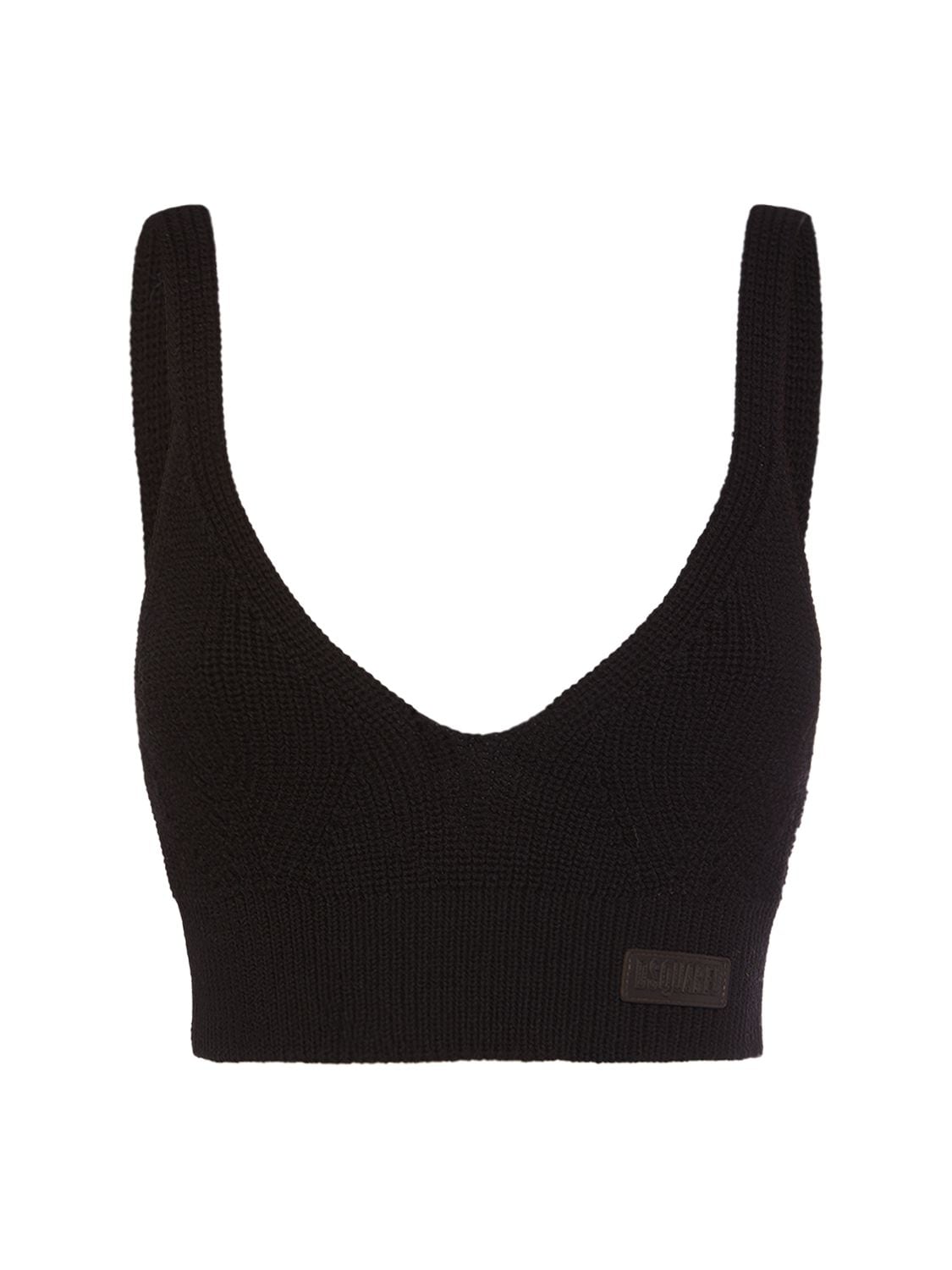 Dsquared2 Ribbed Wool Knit Crop Top In Black