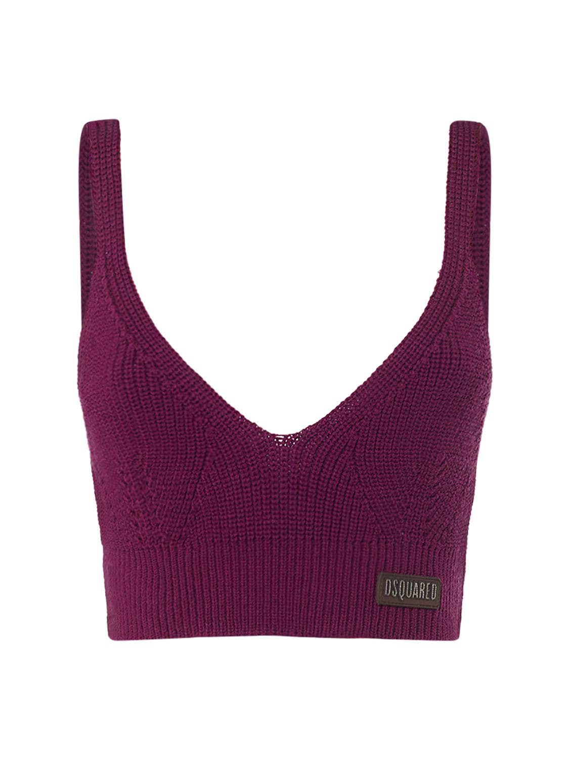 Dsquared2 Ribbed Wool Knit Crop Top In Purple
