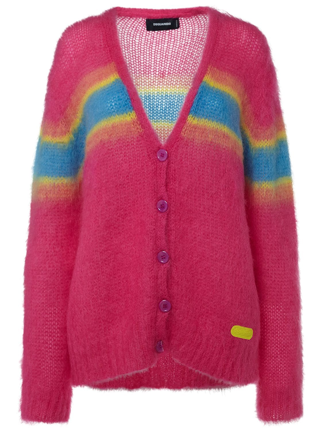 Shop Dsquared2 Striped Mohair Blend Knit Cardigan In Pink