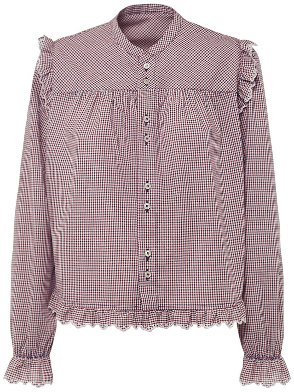 Dsquared2 Ruffled Cotton Checked Shirt In Multicolor