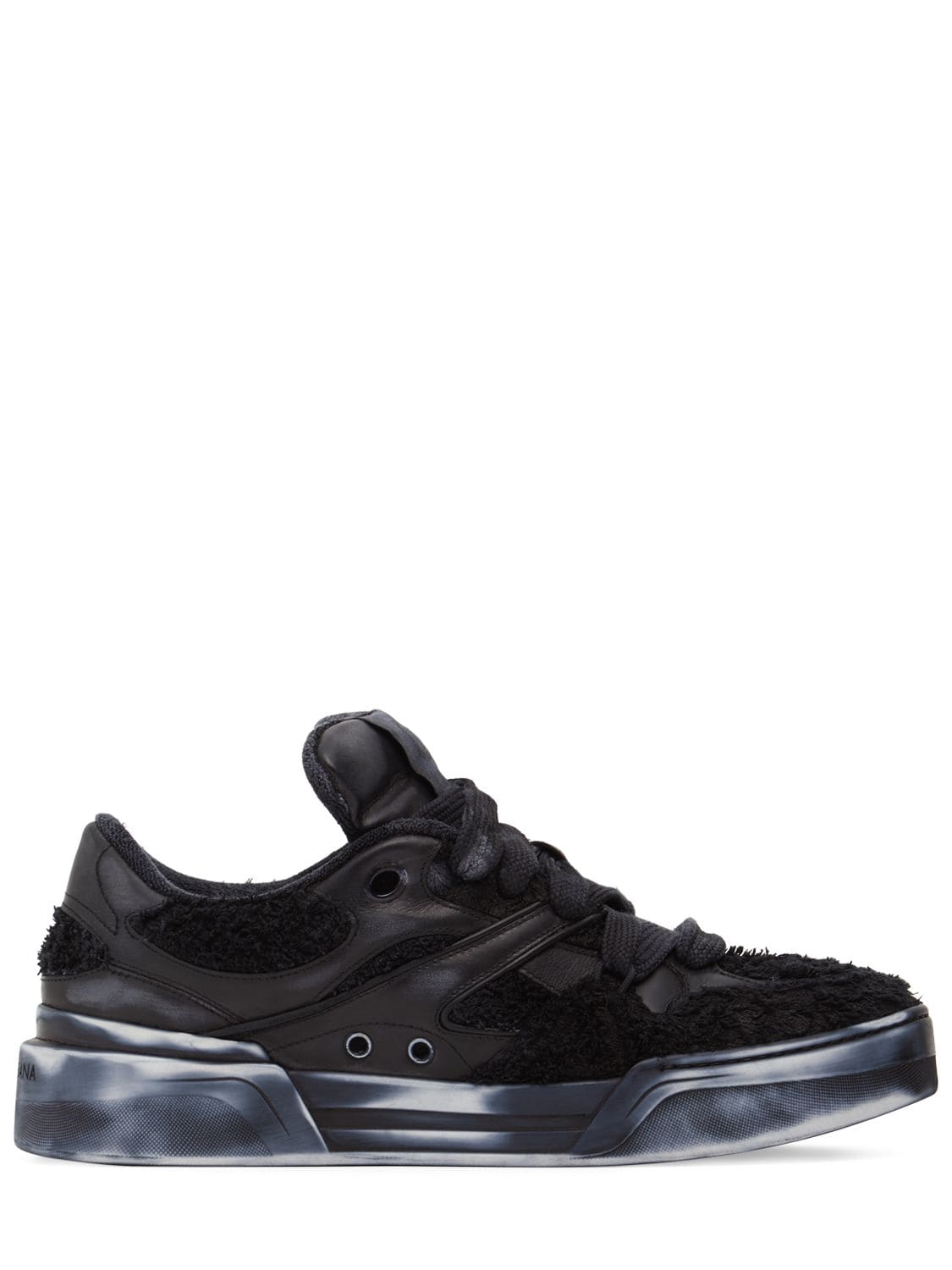Dolce & Gabbana Leather Low Top Sneakers In Black,silver