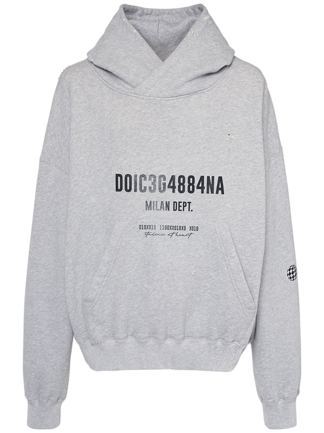 Shop Dolce & Gabbana Printed Cotton Jersey Oversized Hoodie In Melange Grigio