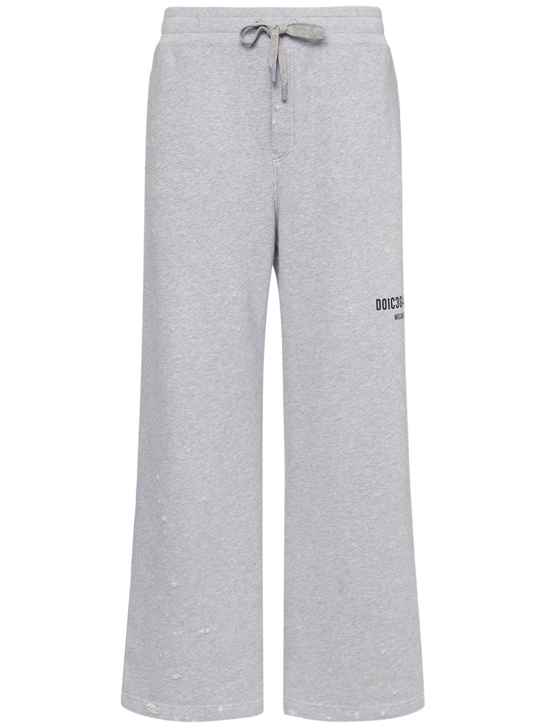 Dolce & Gabbana Distressed Cotton Jersey Jogging Trousers In Melange_grey