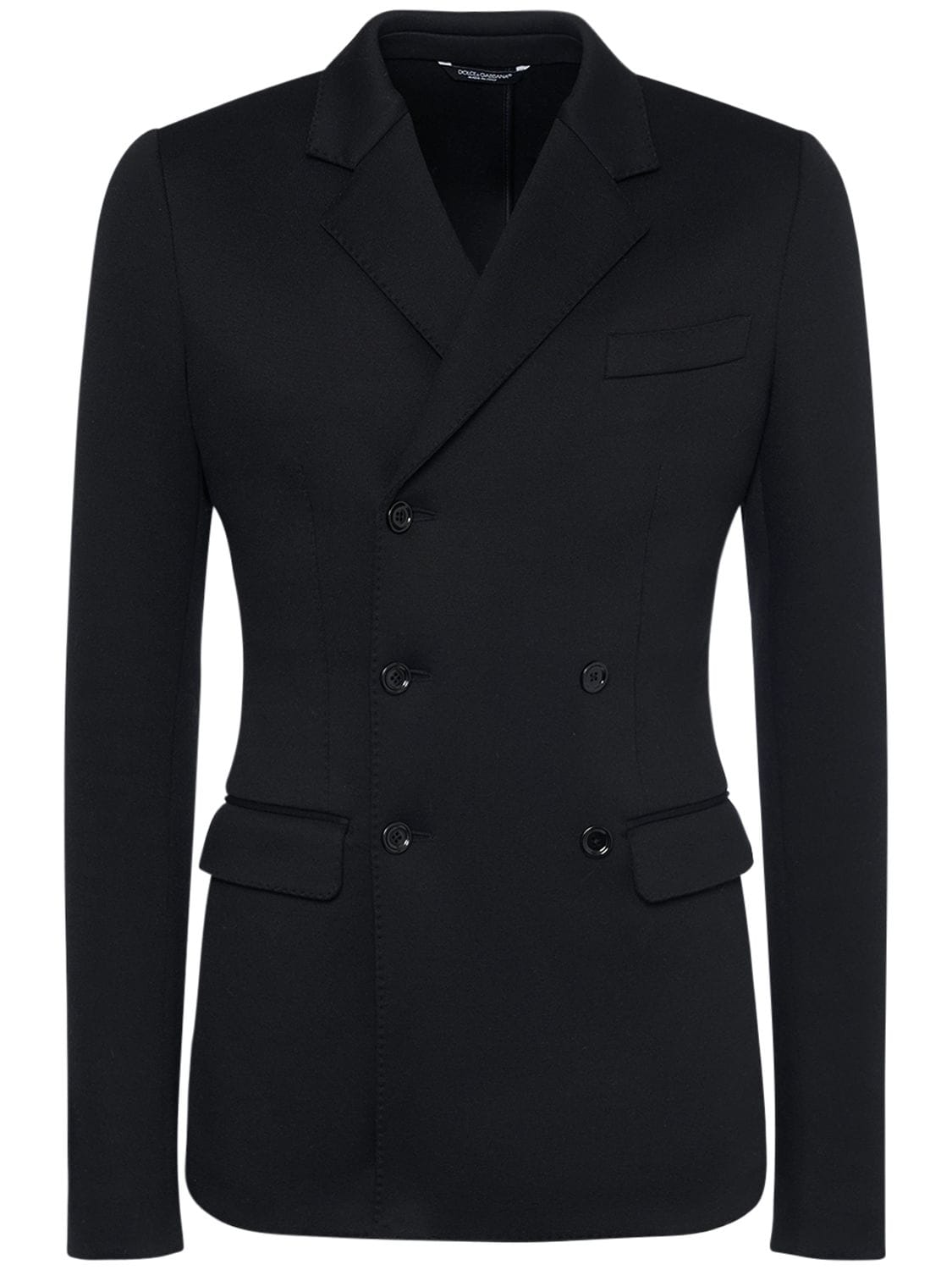 Dolce & Gabbana Tech Cotton Double Breasted Blazer In Black